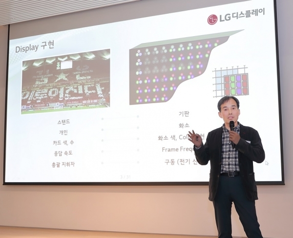 LG Display's chief technology officer, Kang In-jin, vice president of Display Technology, is presenting at the Display Technology Briefing Session held on 27th.
