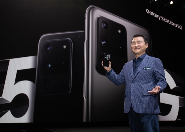 Samsung mobile boss Roh Tae-moon showed off the Galaxy S20 series at Unpacked 2020 in San Francisco in February this year Image: Samsung