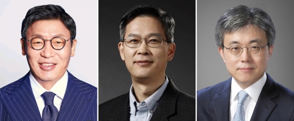From left, president JaeSeung Lee, head of the home appliance business, president Jung-bae Lee, head of the memory business, and president Siyoung Choi, head of the foundry business. Image: Samsung